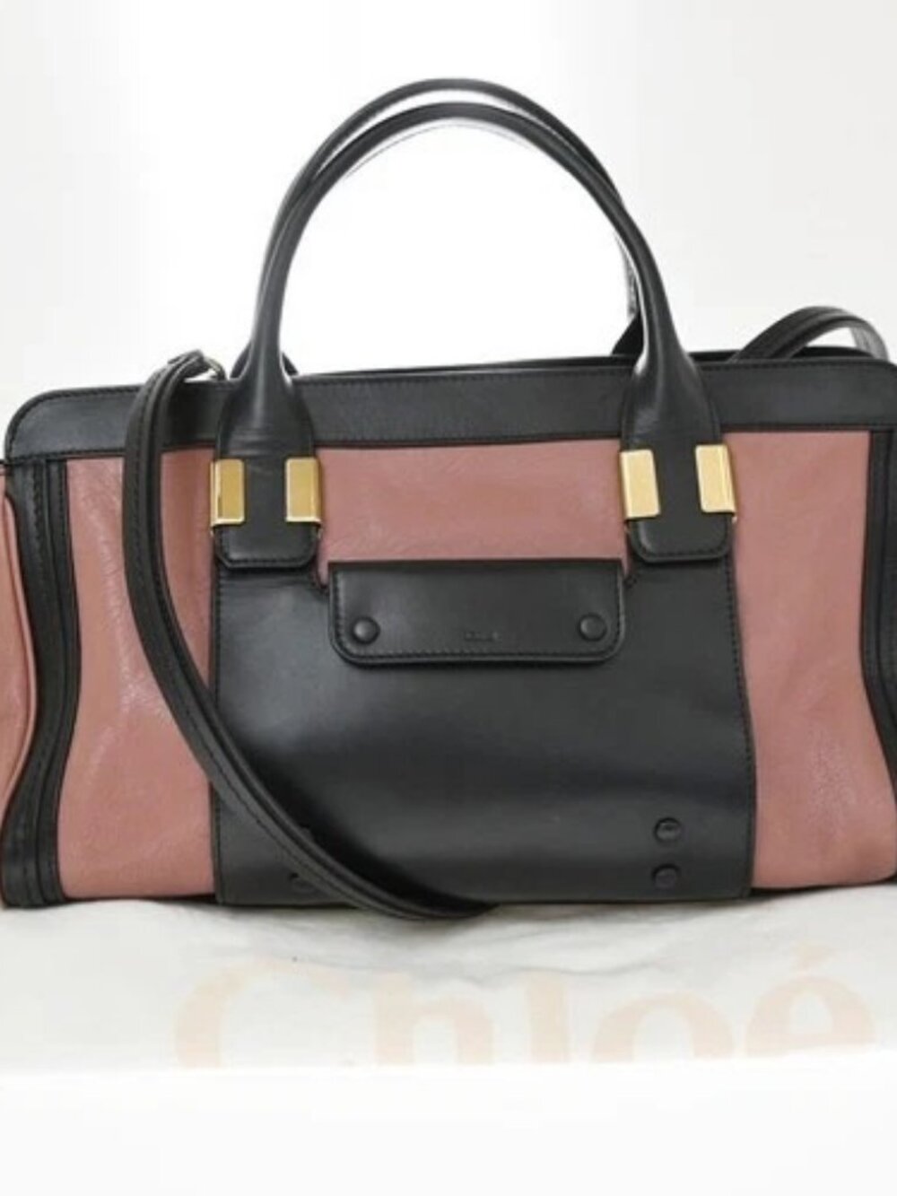 CHLOE Logo Alice 2Way Shoulder Hand Bag Leather Black Pink Italy GHW 35KD757